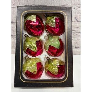 Vtg Strawberry Fruit Christmas Ornaments Blown Glass Czechoslovakia 3”